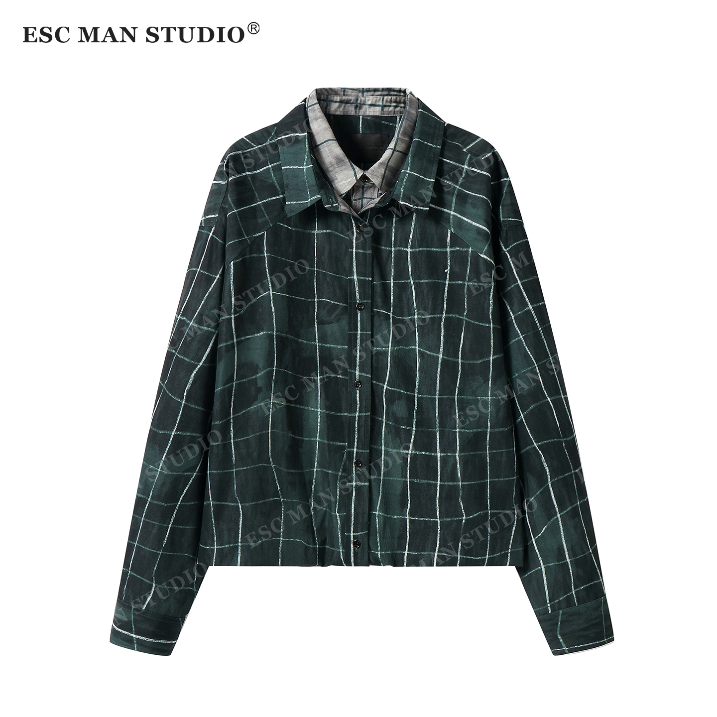 ESC MAN STUDIO/自制 很有穿搭感的假两件格子衬衫休闲外套上衣