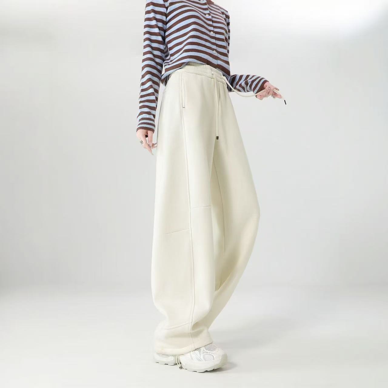 （天邑严选）「机构几何卫裤」两穿弯刀直筒加厚绒百搭休闲运动裤7985