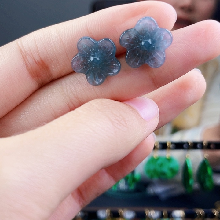 翡翠耳饰银S925镶嵌饰品