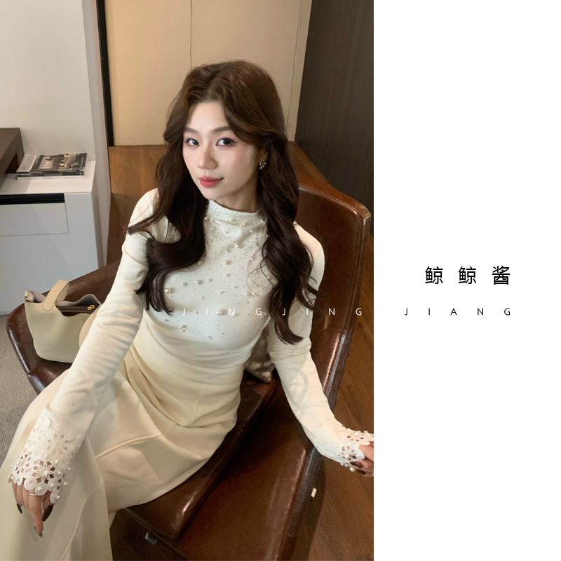 ZOZ鲸鲸酱【星芒织语】秋冬新款气质设计款修身珍珠长袖打底上衣