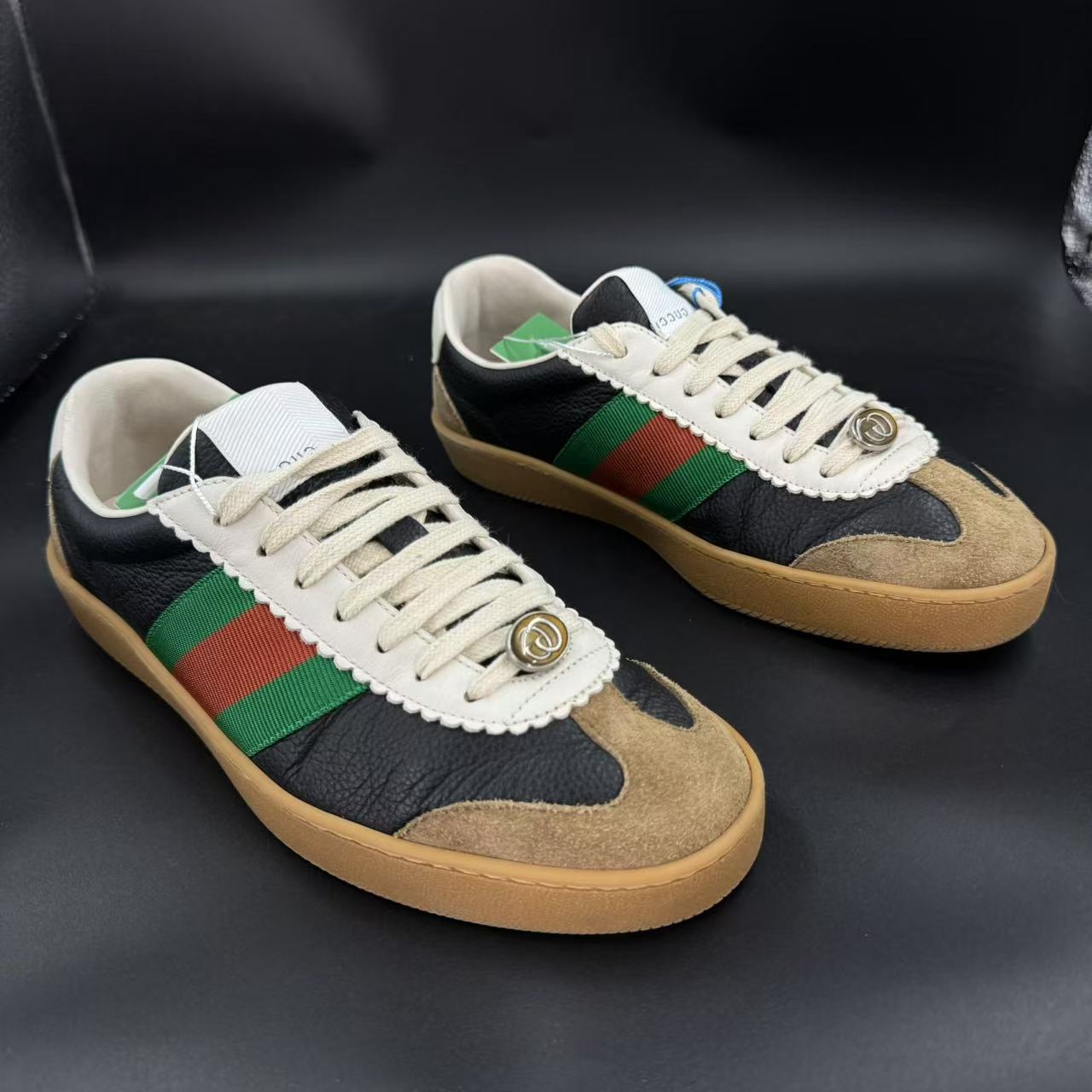 95新 GUCCI/古驰 【AO福利】40.5欧码 男士黑棕休闲德训鞋uu113