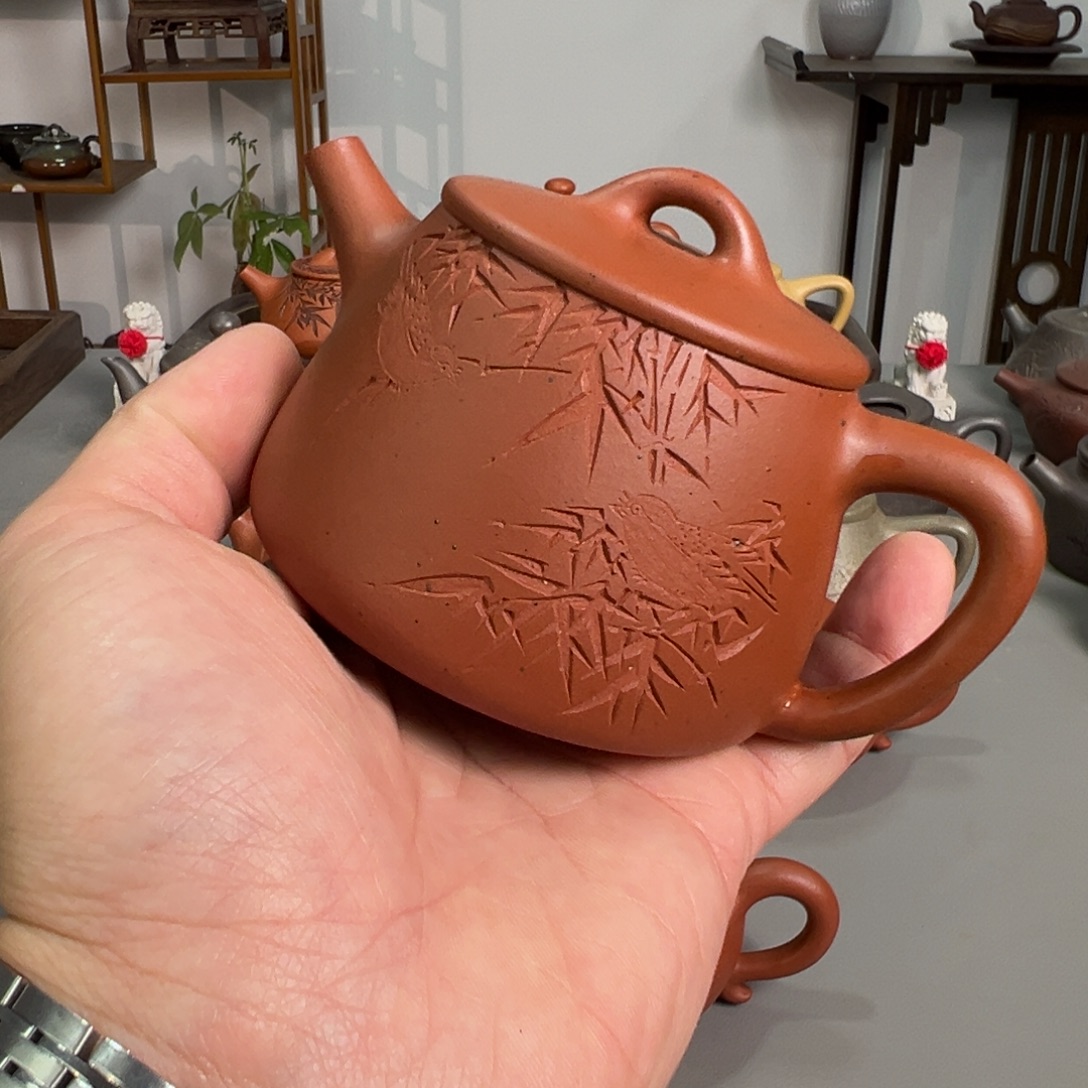 紫砂茶壶生砂朱泥高瓢