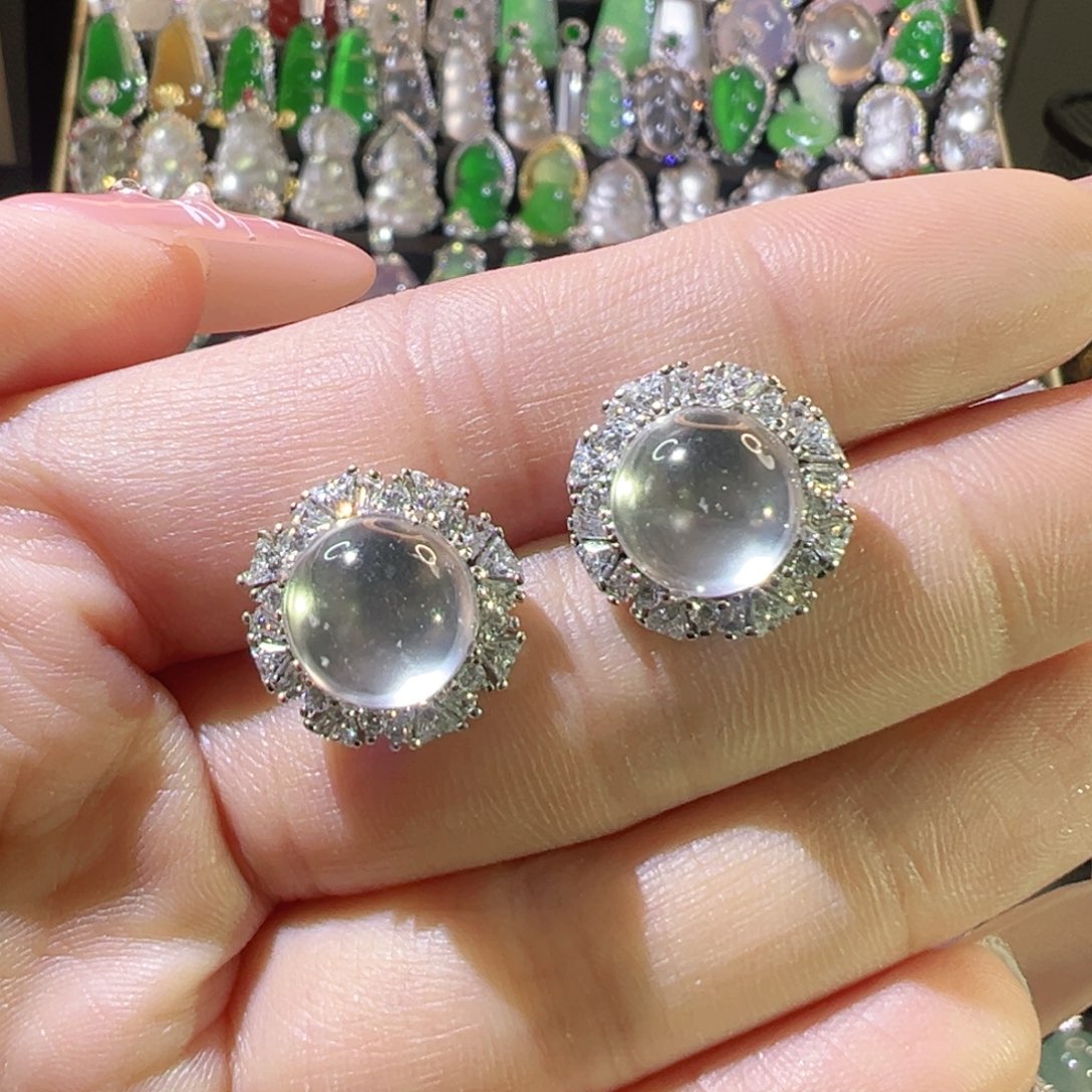 【闪购商品】石英质玉耳钉银S925镶嵌萌***眉