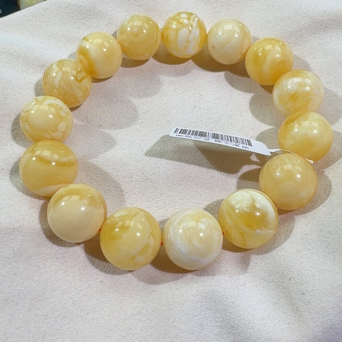 琥珀手链未镶嵌15m+白妖花蜡圆珠手串29.8