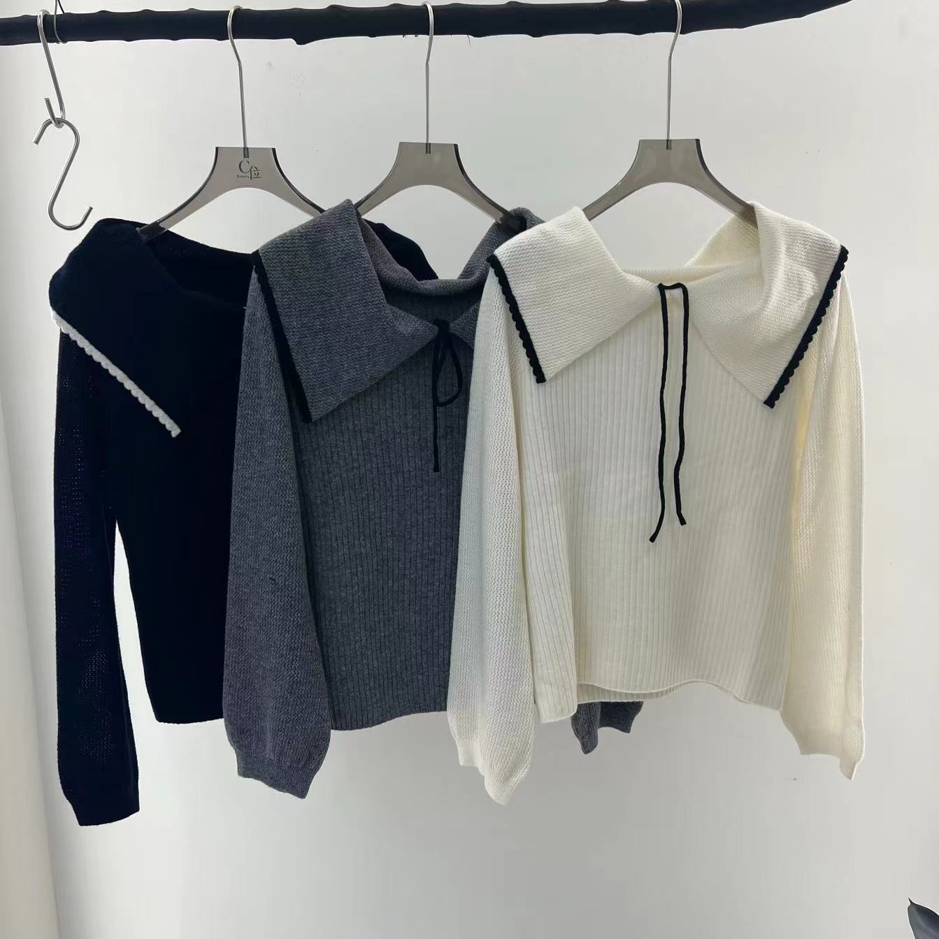 海军领领绳子设计感毛衣秋冬新款洋气百搭