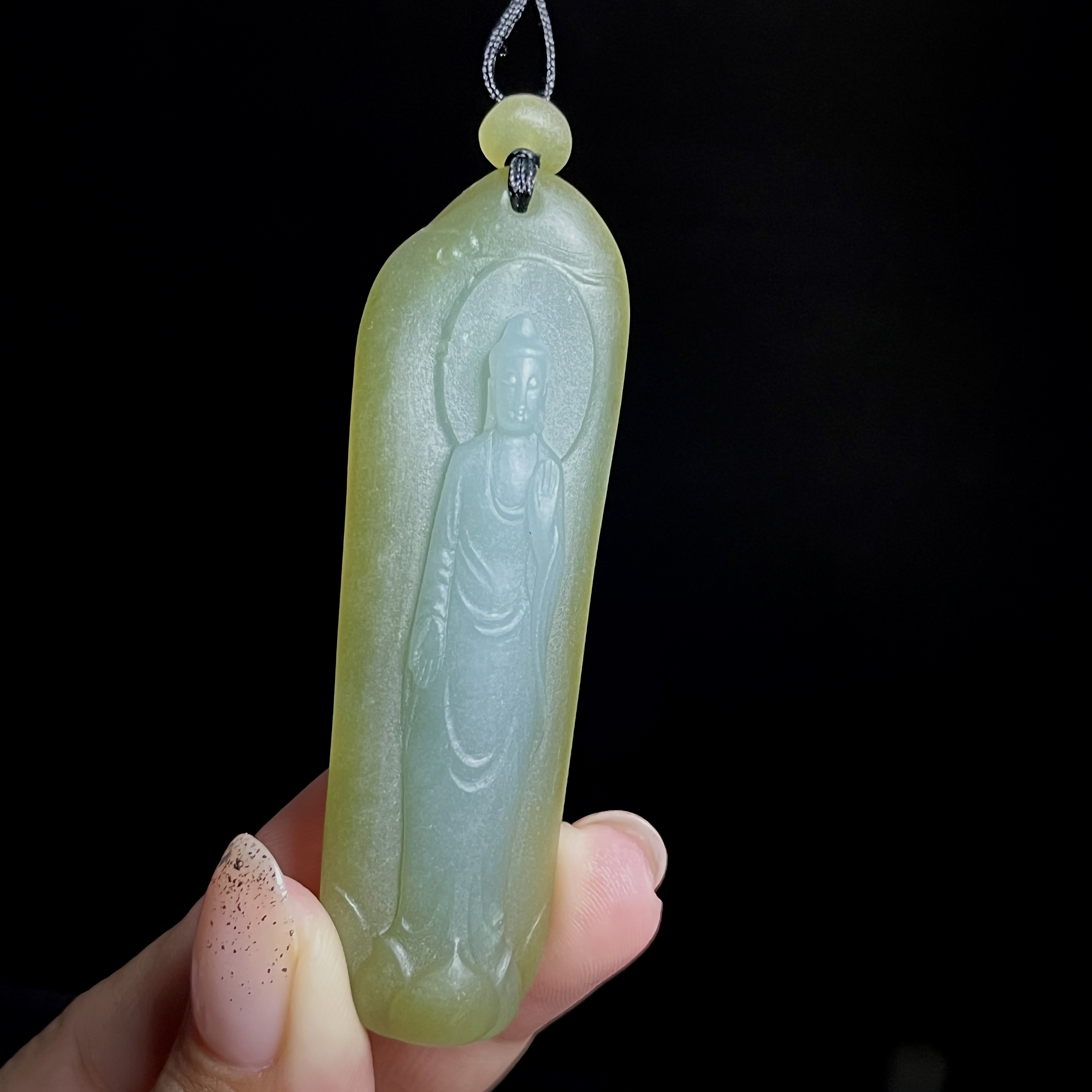 已结缘缅甸翡翠A货，南齐敞口胶块观音