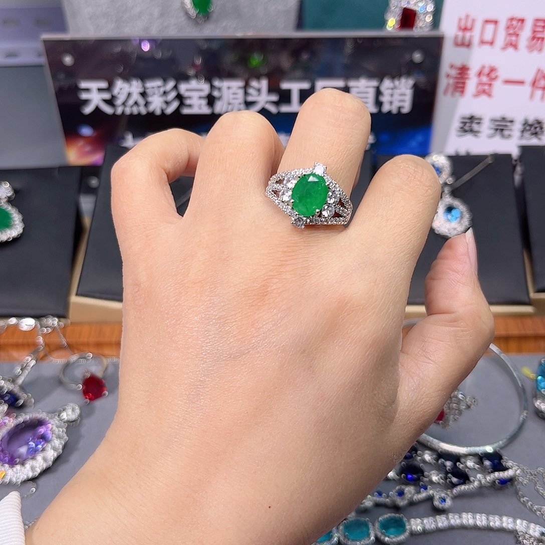 祖母绿戒指银S925镶嵌t z 74