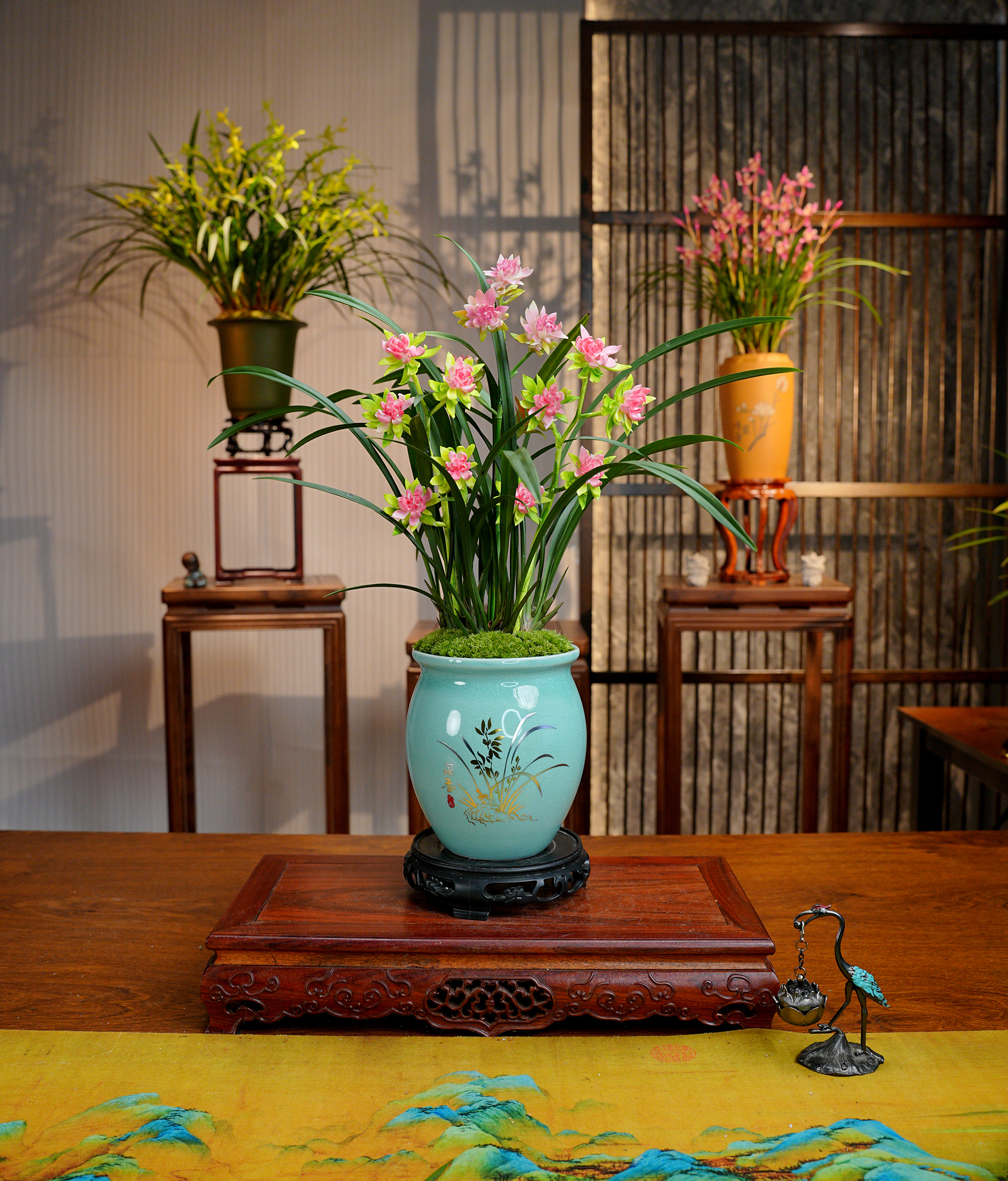 建兰八大奇花【天山牡丹】浓香型兰花 景德镇青花陶瓷盆