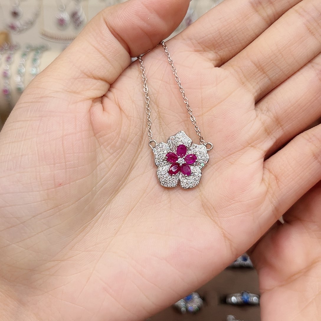 银S925镶嵌项链红宝石