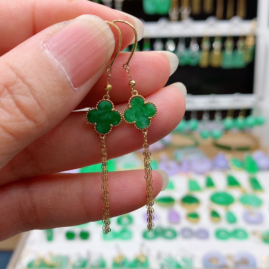 翡翠耳饰18K金镶嵌梦*