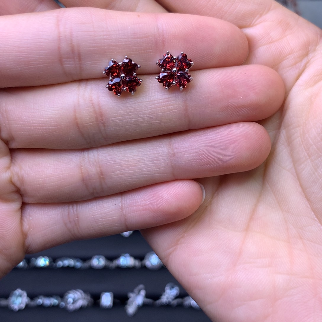 石榴石耳饰银S925镶嵌
