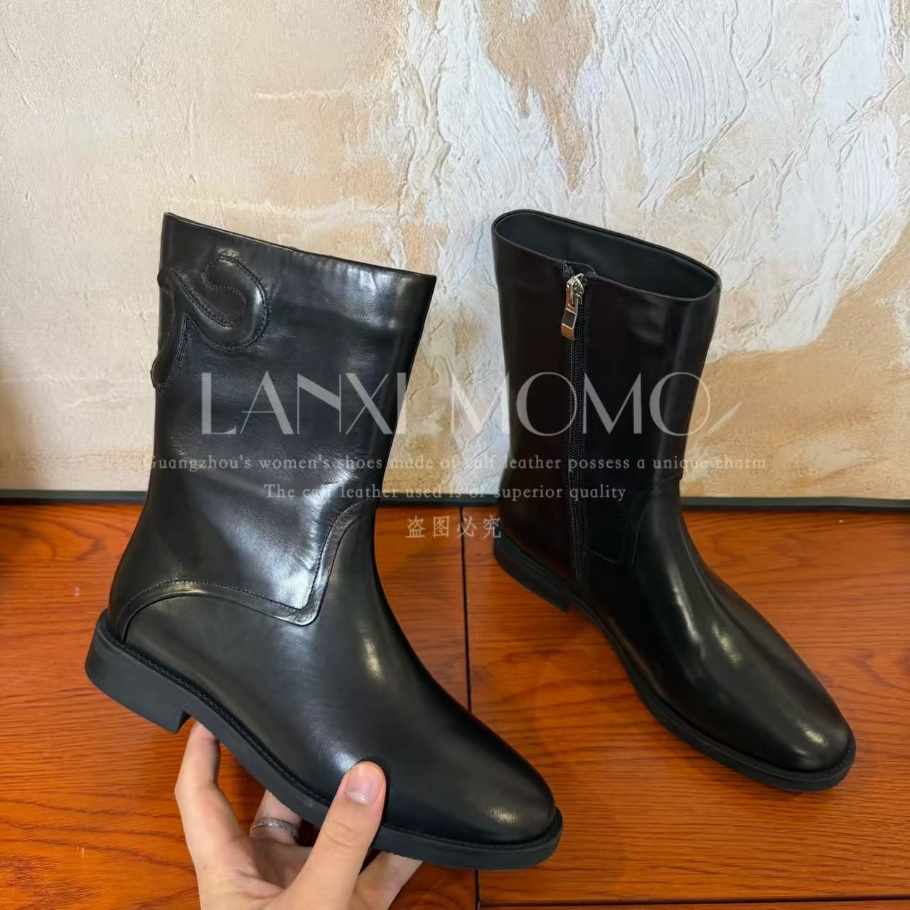  【若希】时尚百搭女士黑色秋冬圆头短靴25XZ842LX