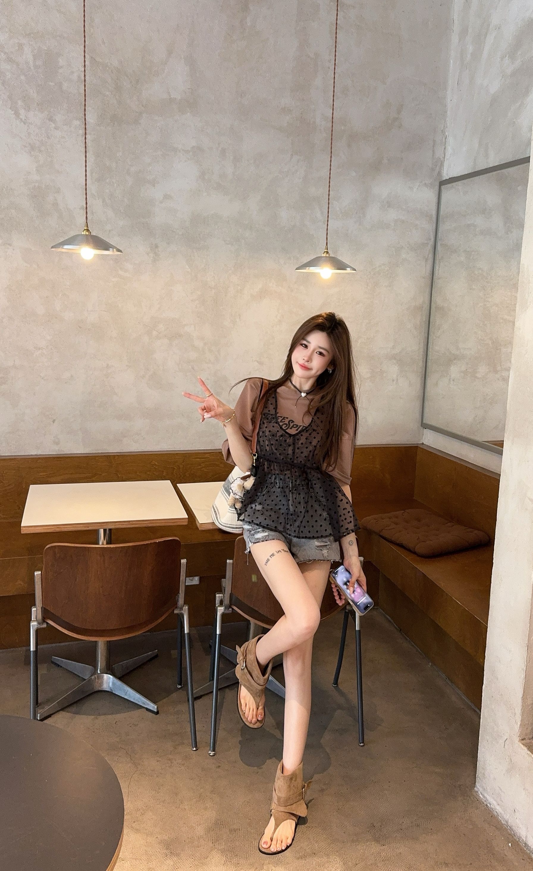 米娜家【黑糖玛奇朵】泡菜订制巧克力咖色字母T恤