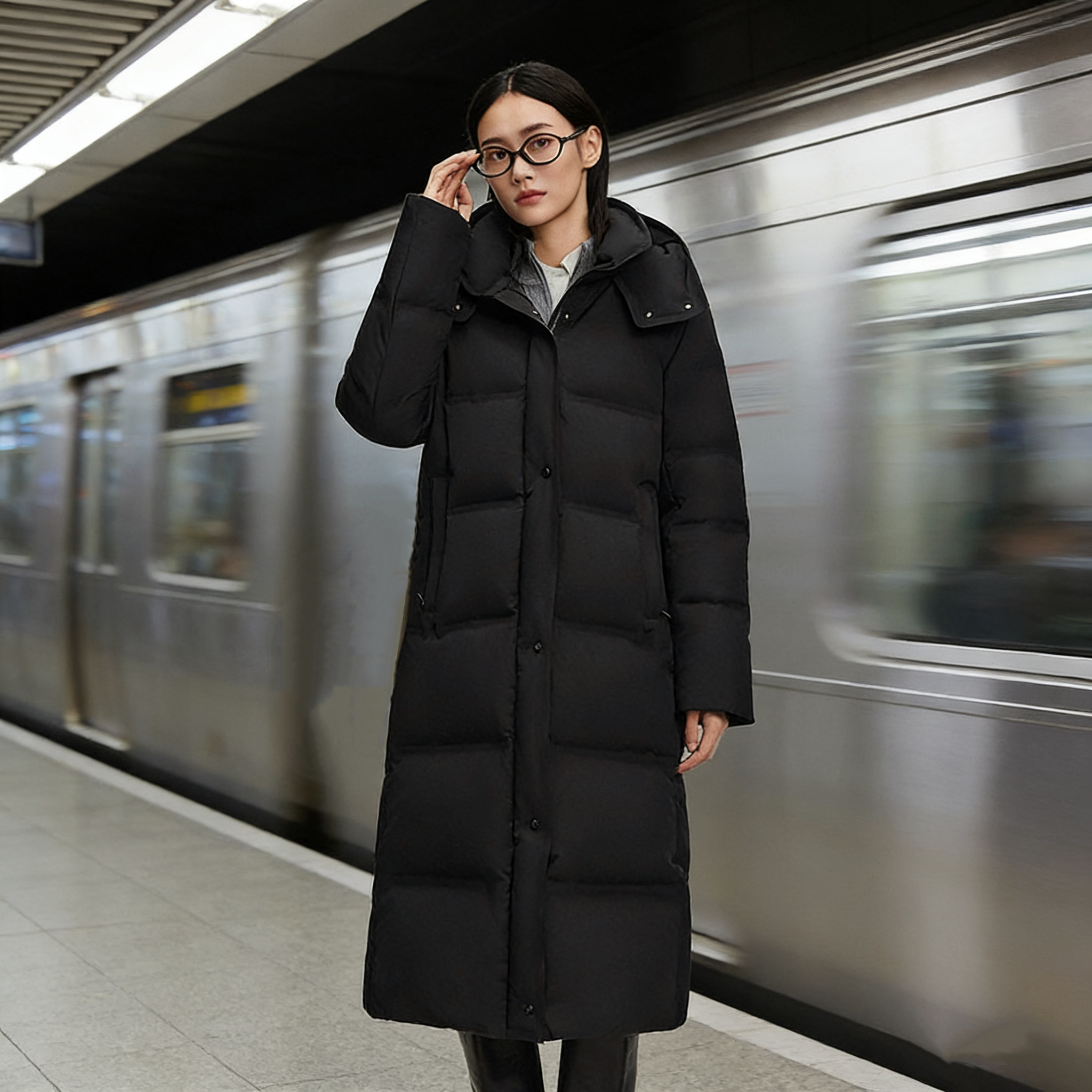 【流光风】波司登25新款90鹅绒超厚新款冬高端加长款修身连帽羽绒服