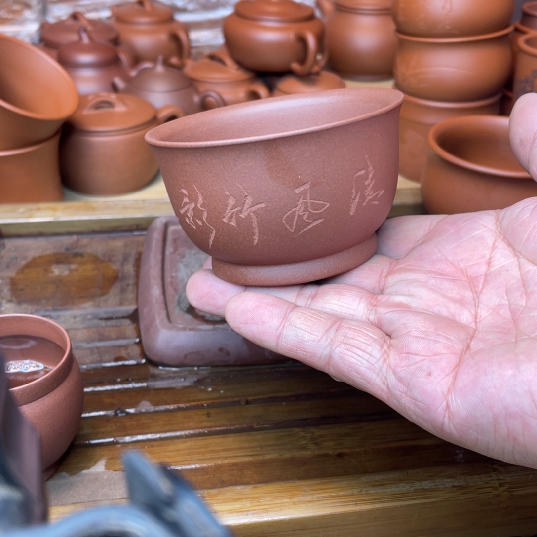 紫砂茶壶原矿底槽青手刻主人杯