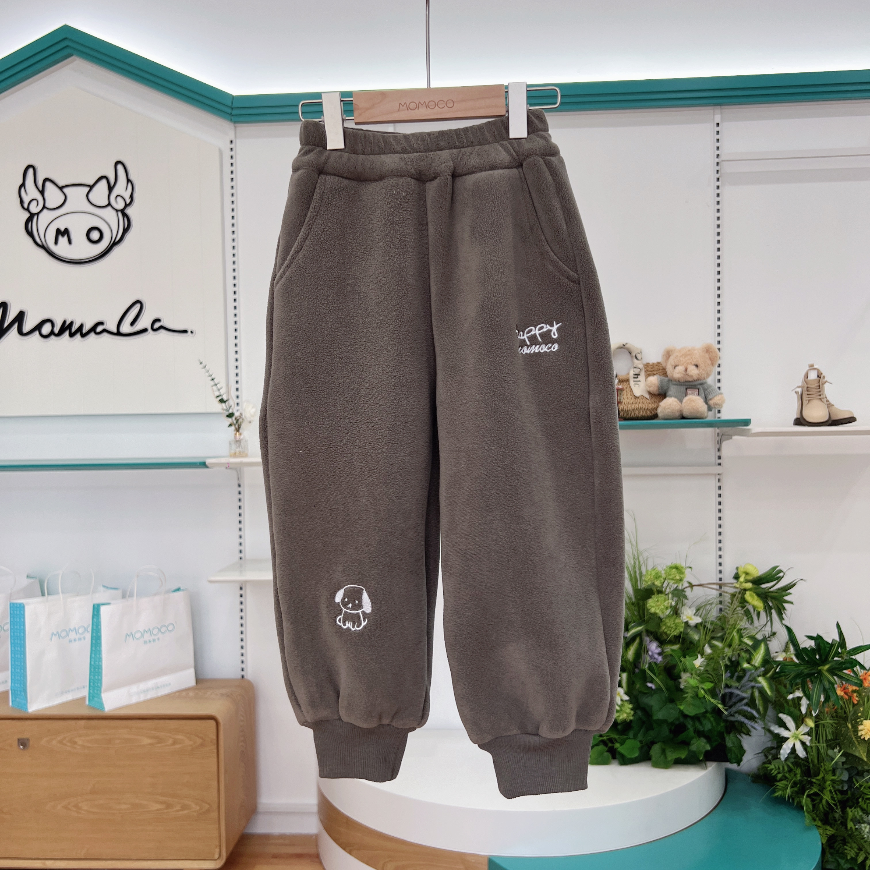 MOMOCO男童冬季小狗加绒加厚休闲裤保暖搭子77430358049