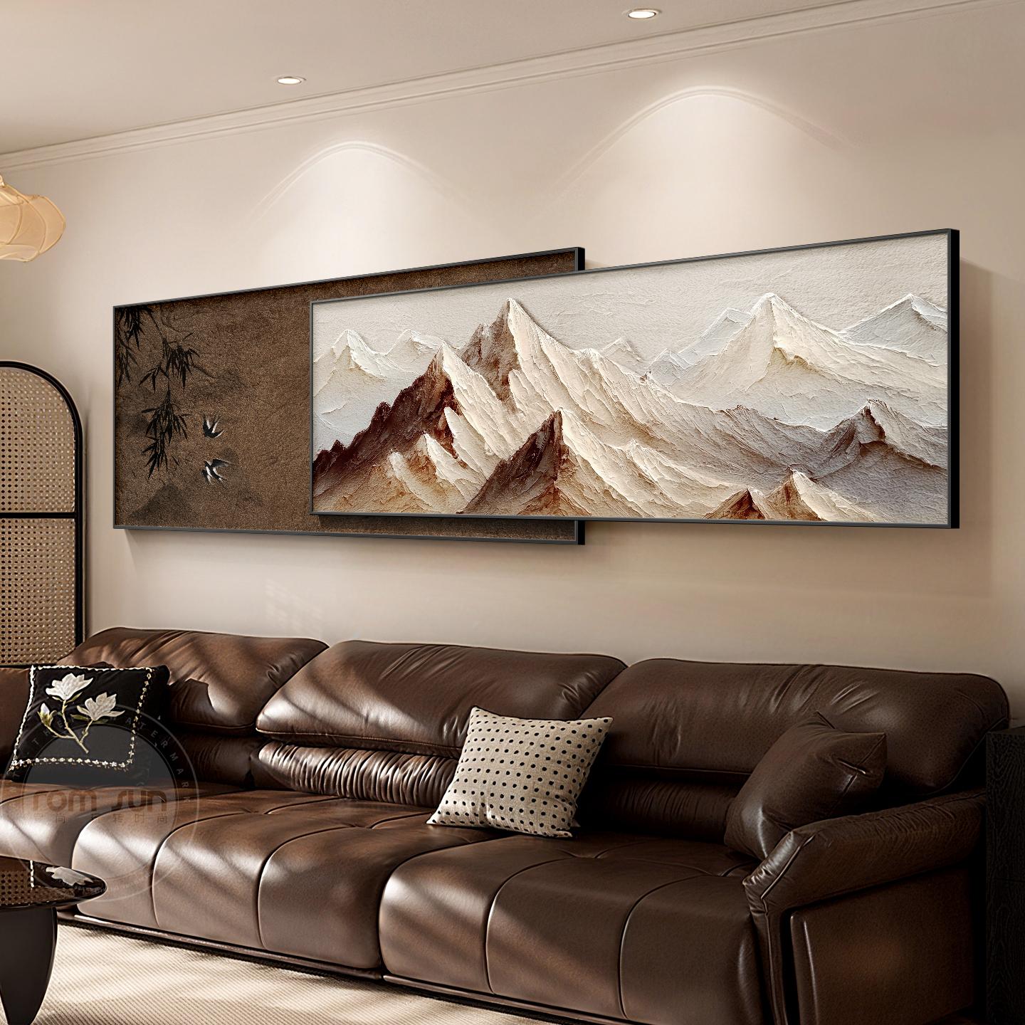 maio背有靠山客厅装饰画新中式大气横幅壁画中古风沙发背景墙挂画