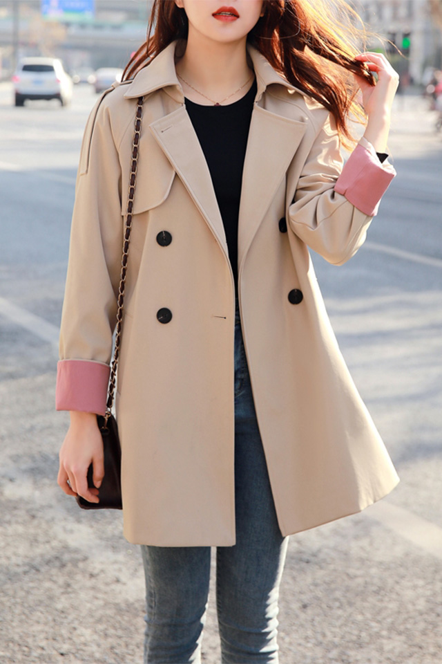 春季中长款翻领都市风衣宽松风衣女