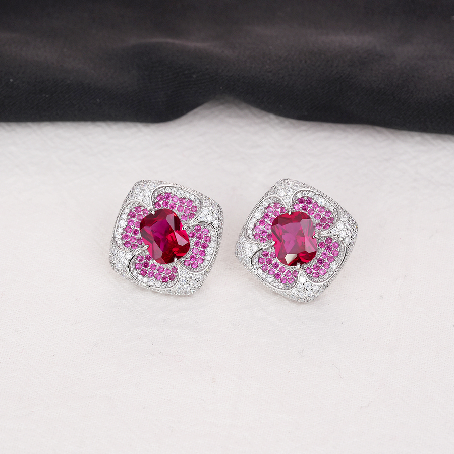 铜合金合成锆石耳饰 粉红色耳饰百搭小众-7020-1气质复古耳环