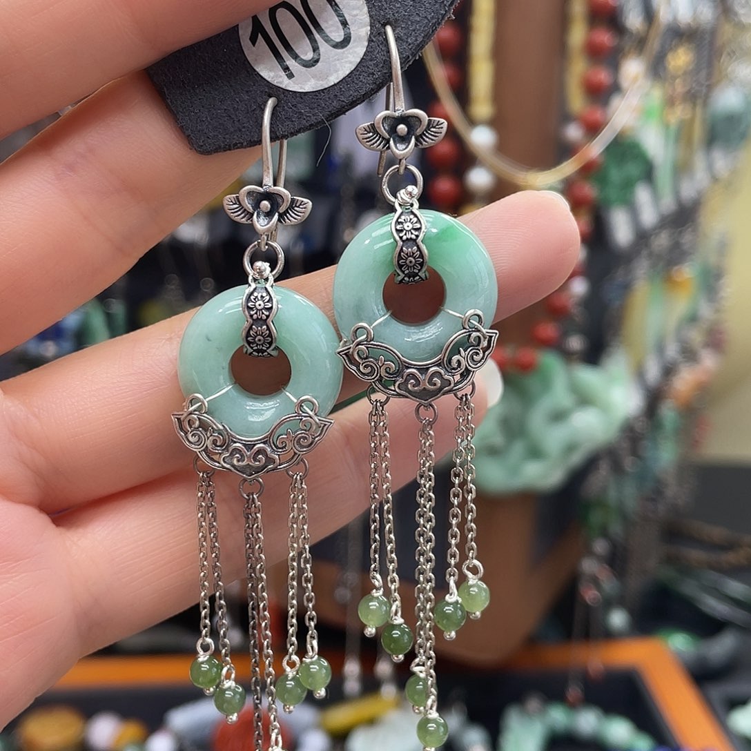 翡翠耳饰银S925镶嵌硕**累481ghjjjhh