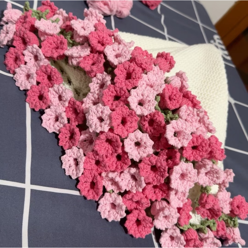 【双拼粉铃兰花毯】花束毯材料包手工非成品五股牛奶棉带教程工具