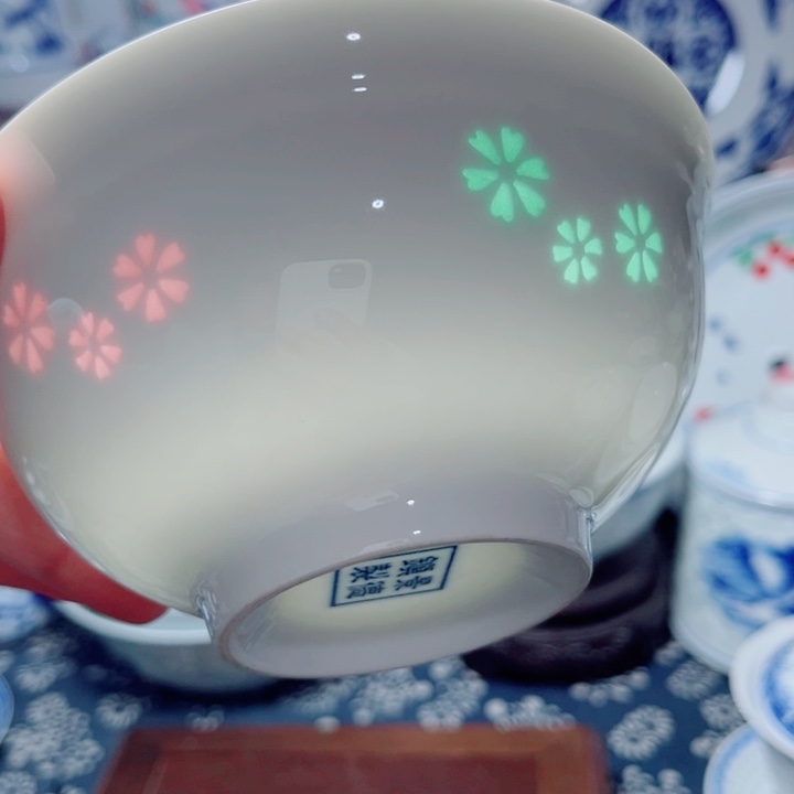 青花玲珑5寸饭碗三星花彩玲珑