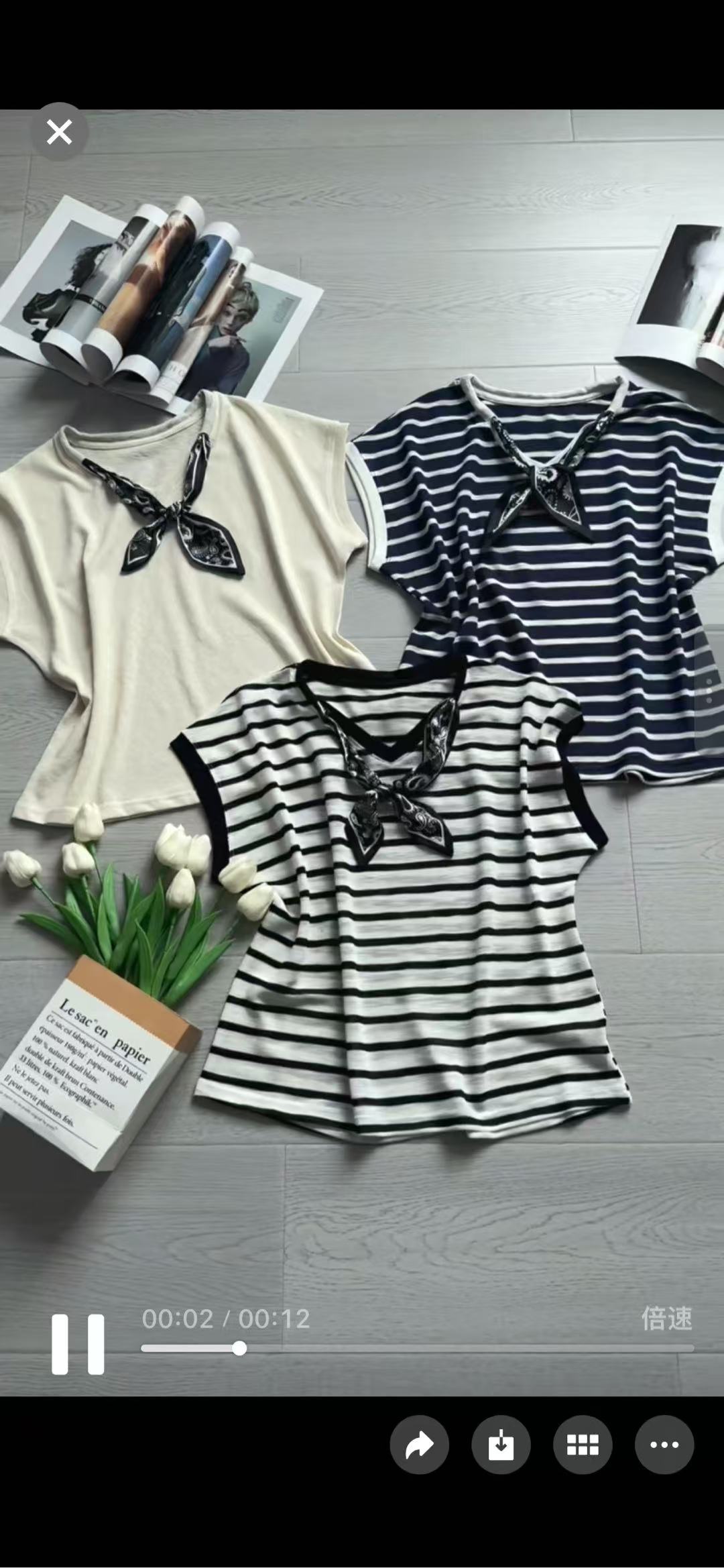 9196#丝巾条纹冰丝小衫 美炸了