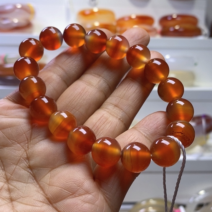 玛瑙/玉髓手链未镶嵌@***虹有纹没有裂，有沙点