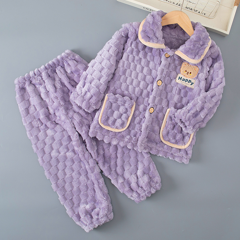 秋冬季儿童法兰绒睡衣宝宝女童珊瑚绒男童女孩保暖加厚家居服套装