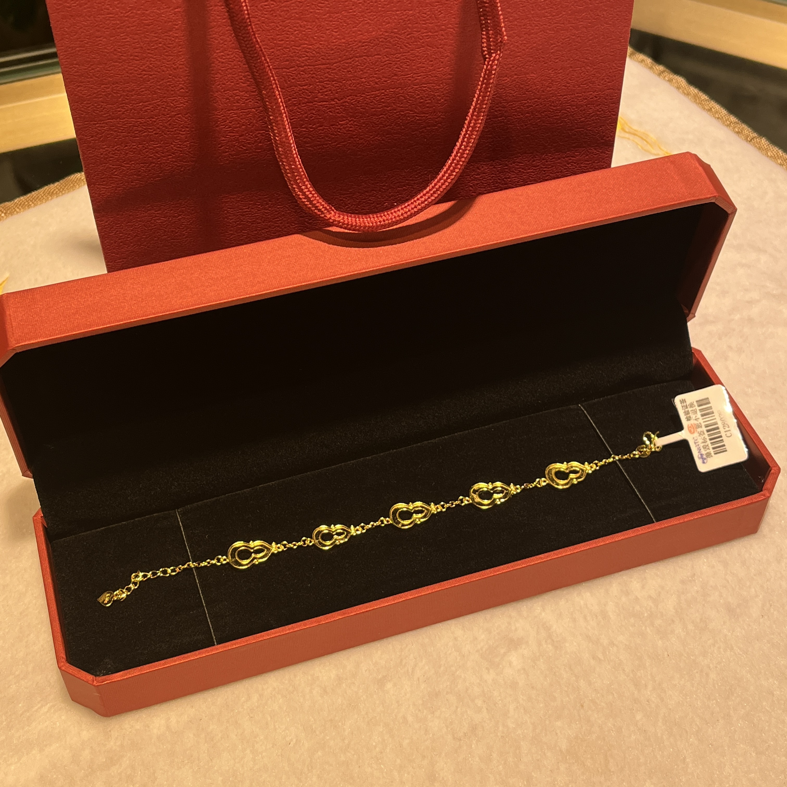 足银手链 足银手链 铸金工艺葫芦镂空时尚百搭手链