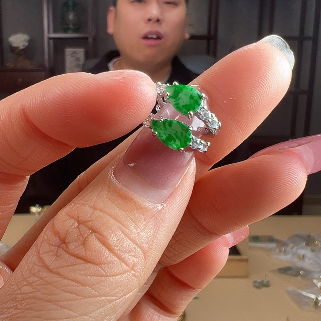 翡翠银S925镶嵌戒指耳环53