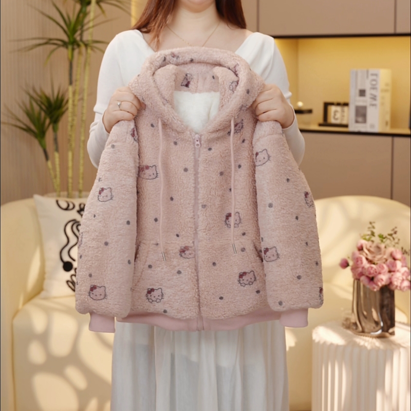 【糖宝魔豆】女童冬装加厚毛毛衣2025新款棉服冬季女孩连帽外套上衣