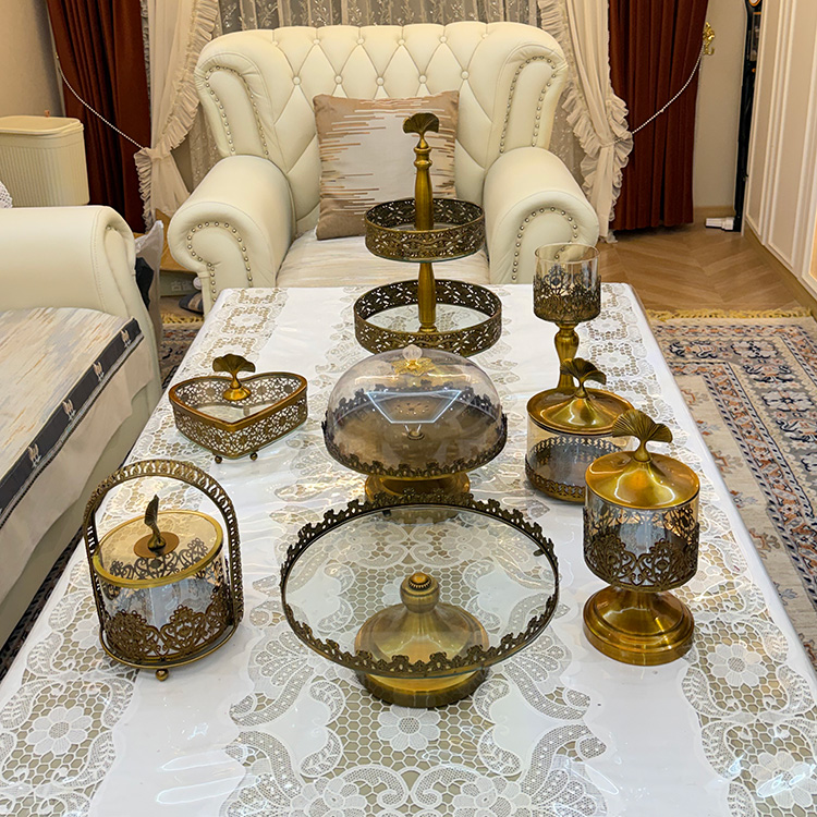 新疆金选-8件9头欧式果盘储物罐轻奢高级水晶玻璃新疆婚礼用品