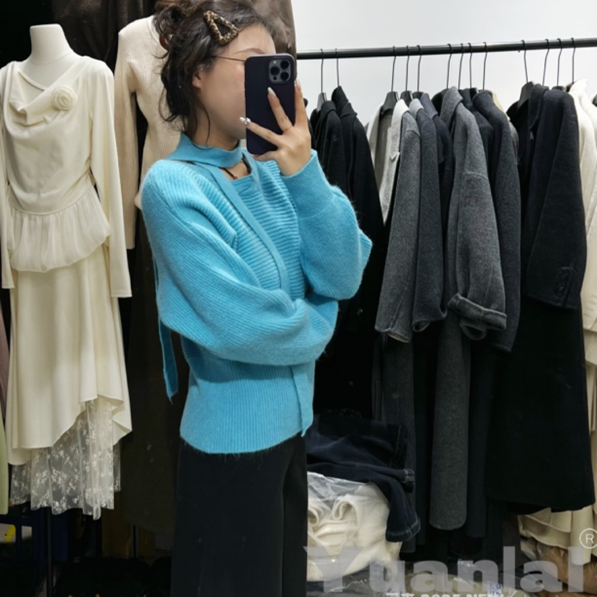 秋冬韩系飘带加厚长袖针织衫女法式纯欲宽松显瘦百搭设计感上衣