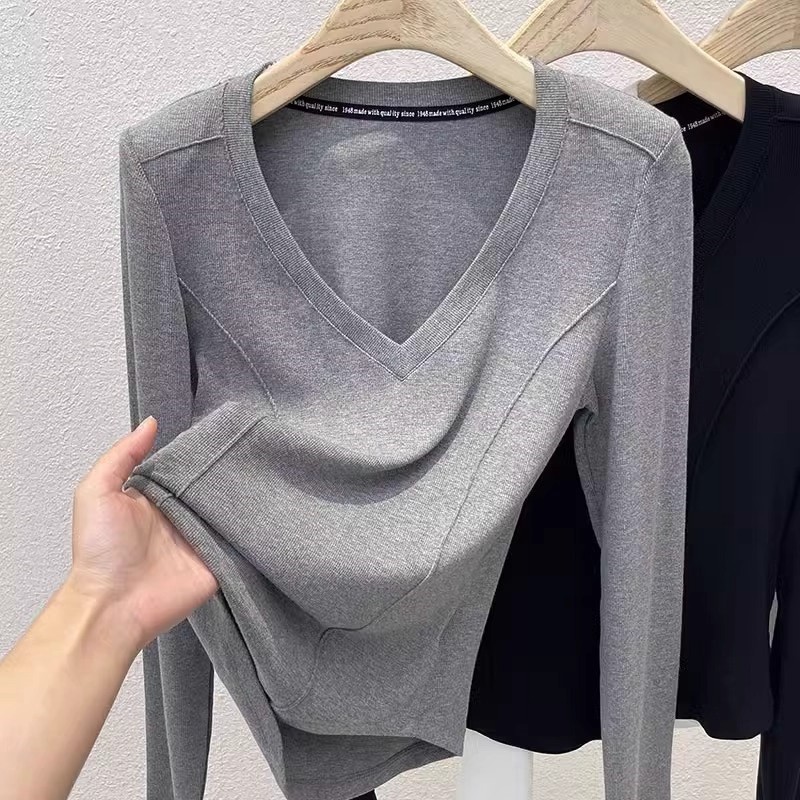 纯欲气质长袖爆款显瘦休闲时尚鱼骨修身显瘦辣妹纯色经典百搭上衣