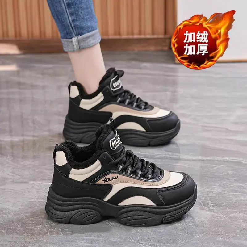 2025秋冬新款加绒保暖棉鞋女厚底老爹鞋增高百搭爆款休闲运动鞋女
