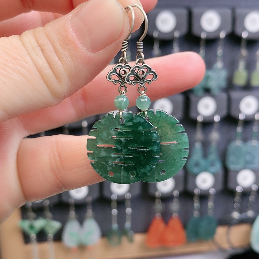 【闪购商品】翡翠耳饰银S925镶嵌精美