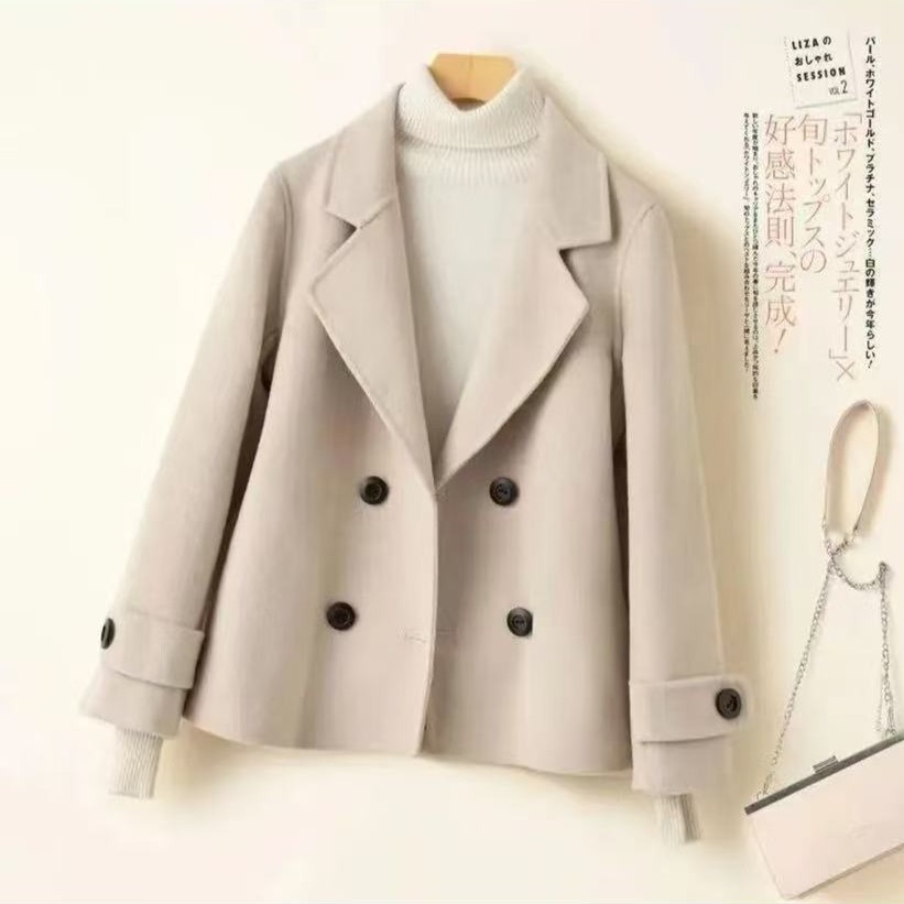 秋冬女短款西装领双面大衣女款冬季妈妈装时尚大码双面外套