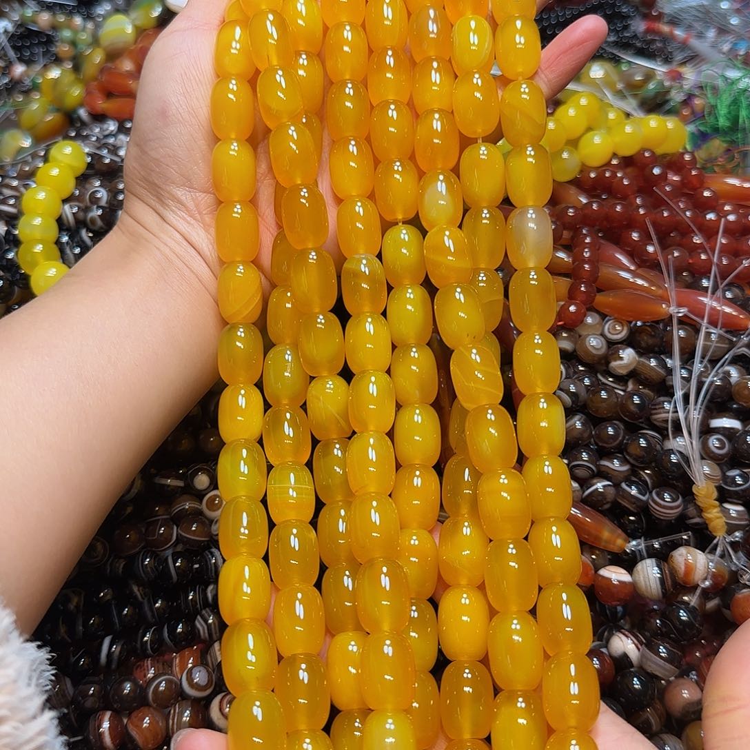 玛瑙/玉髓合金珠宝半成品13✖️18mm溏心黄玛桶一条