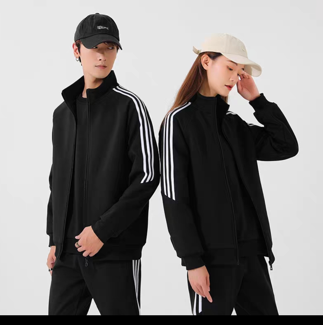 黑色运动外套男士春秋季新款三条杠户外休闲跑步卫衣套装DP030