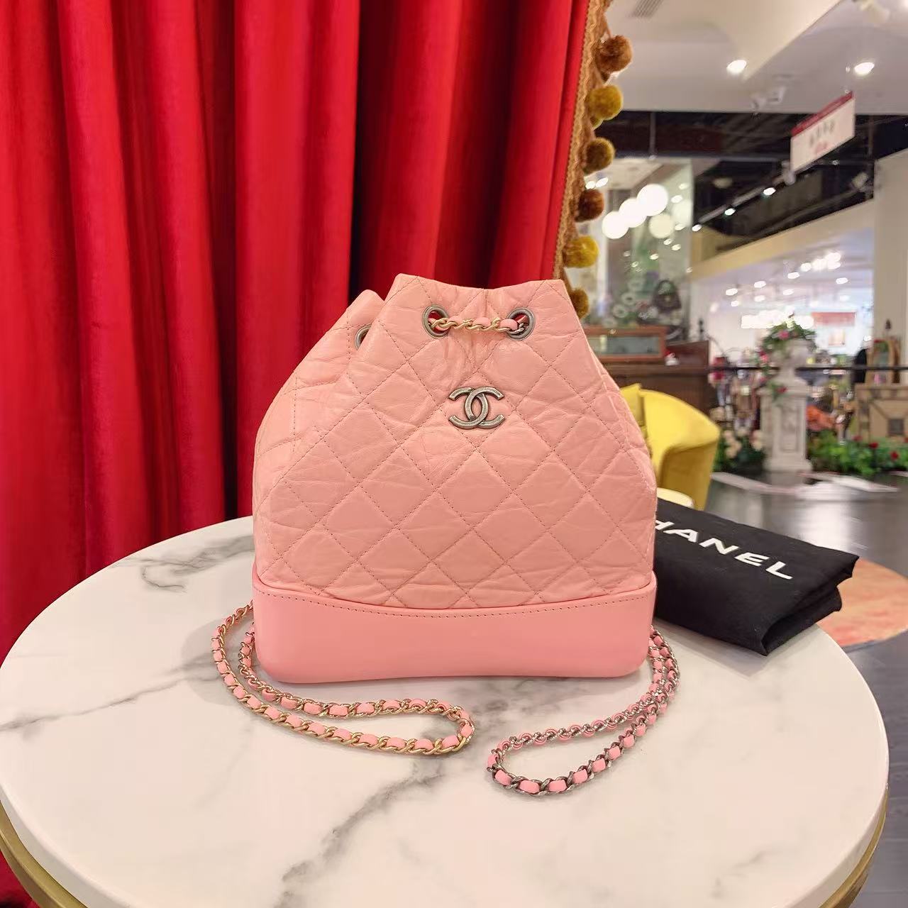 95新 Chanel/香奈儿 GGS流浪双肩包小号粉色银扣油蜡94811856