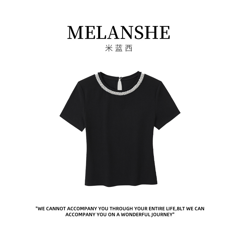 圆领常规休闲百搭烫钻短袖T恤ol长袖欧美风清