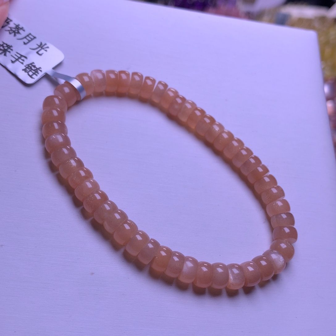 银S925镶嵌手串水晶奶茶月光算盘珠6mm