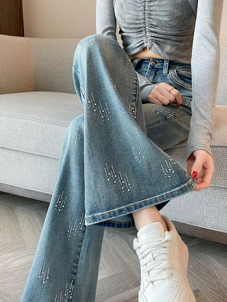 3张）《默认瑕疵》2025春季新款高腰显瘦拖地裤拉高阔腿牛仔裤女