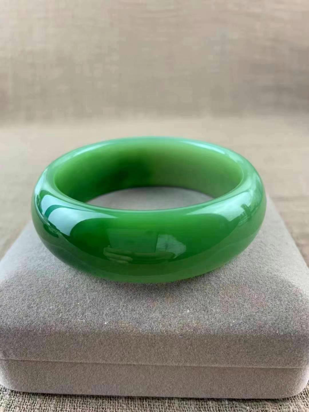 和田玉碧玉手镯宽版52/53口径