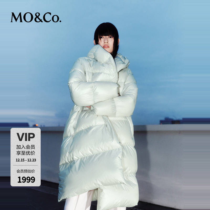 【白鹅绒】MOCO冬季保暖鹅绒服连帽长款羽绒服(附腰带)MBC4EINK01