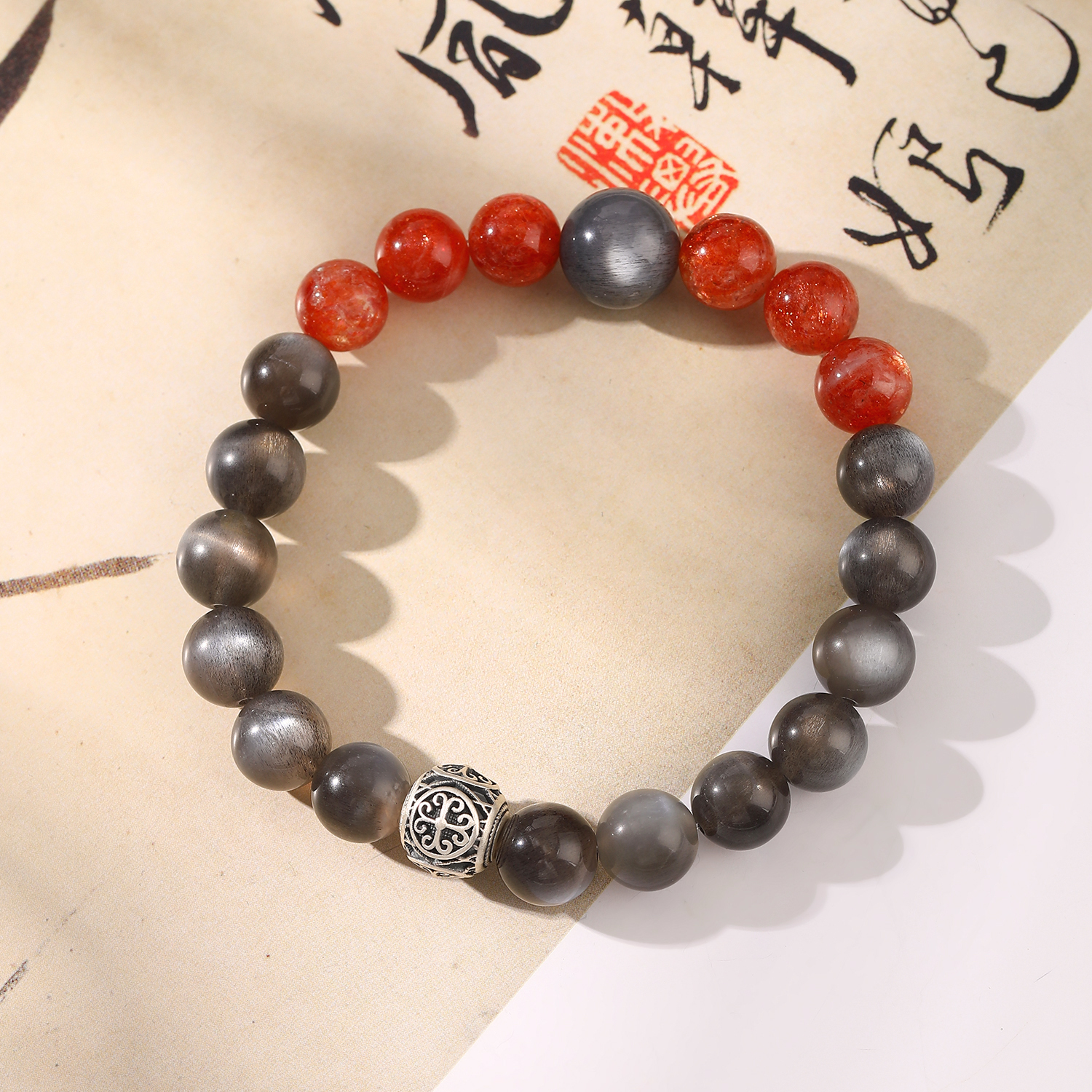 一了个卜【黑武士】黑骨干配比金太阳手串