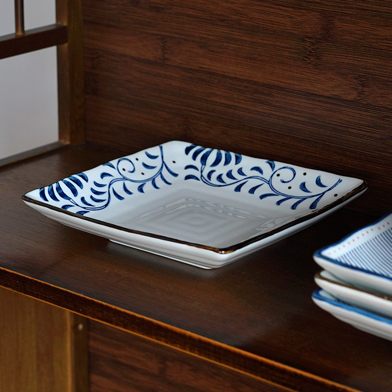 日式陶瓷17厘米盘子家用水果盘菜盘浅盘四方盘日本料理餐具微瑕疵