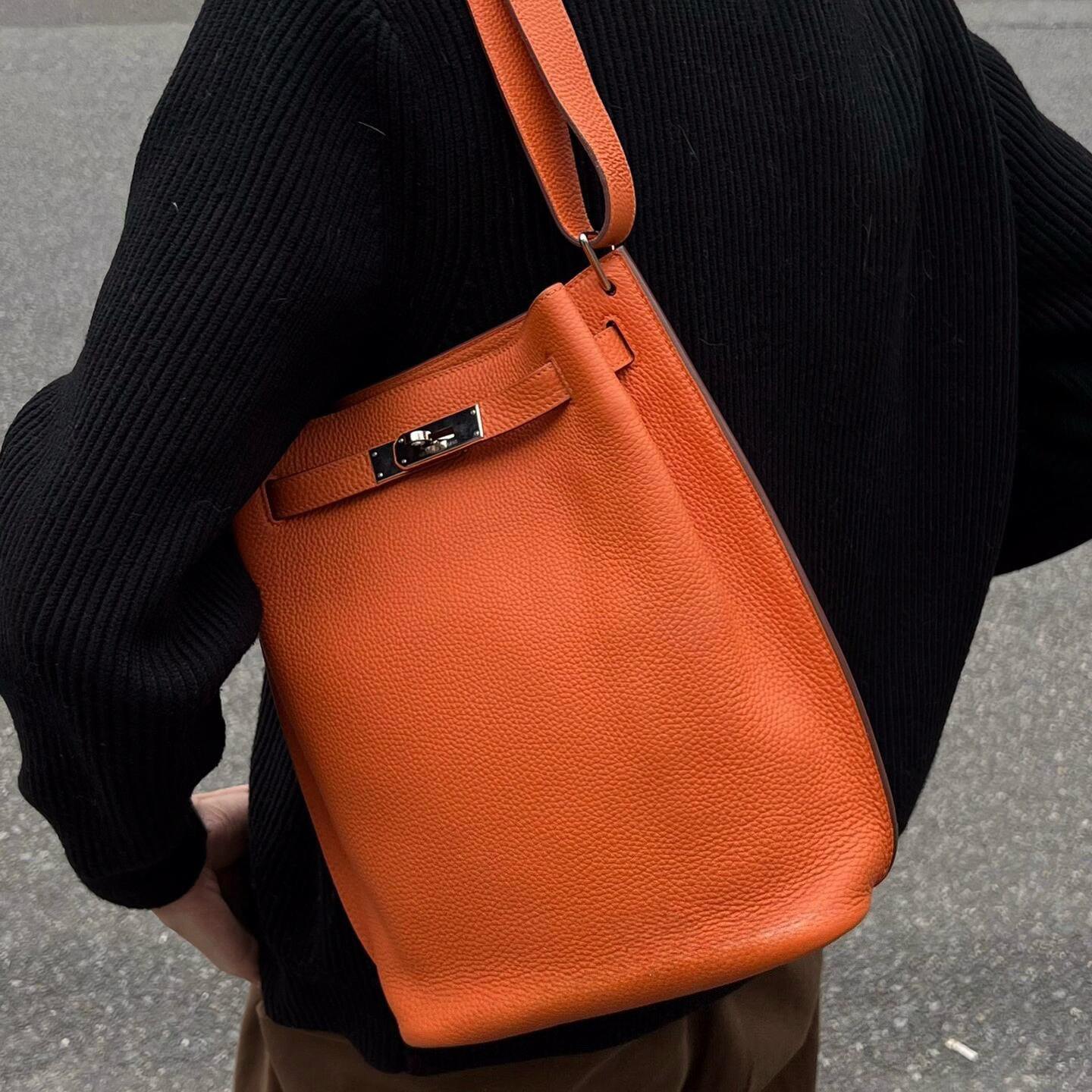 99新 Hermes/爱马仕 HZsokelly 22爱马仕橙银扣tc皮t单肩