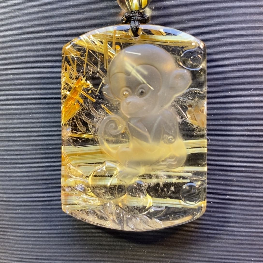 颈饰水晶未镶嵌钛晶生肖猴吊坠